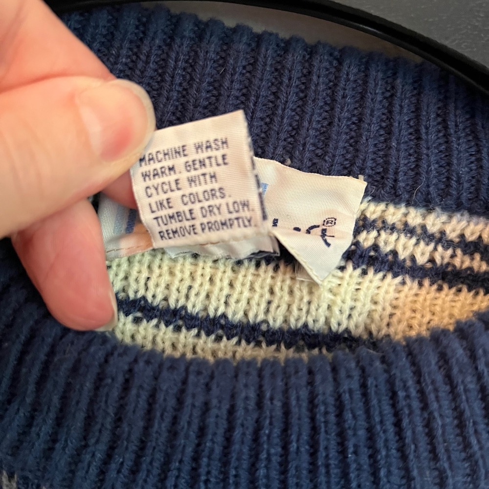 Vintage Snowdrift Fair Isle Nordic Knit Sweater Blue Cream Crew Neck L Aprés Ski - Picture 4 of 7